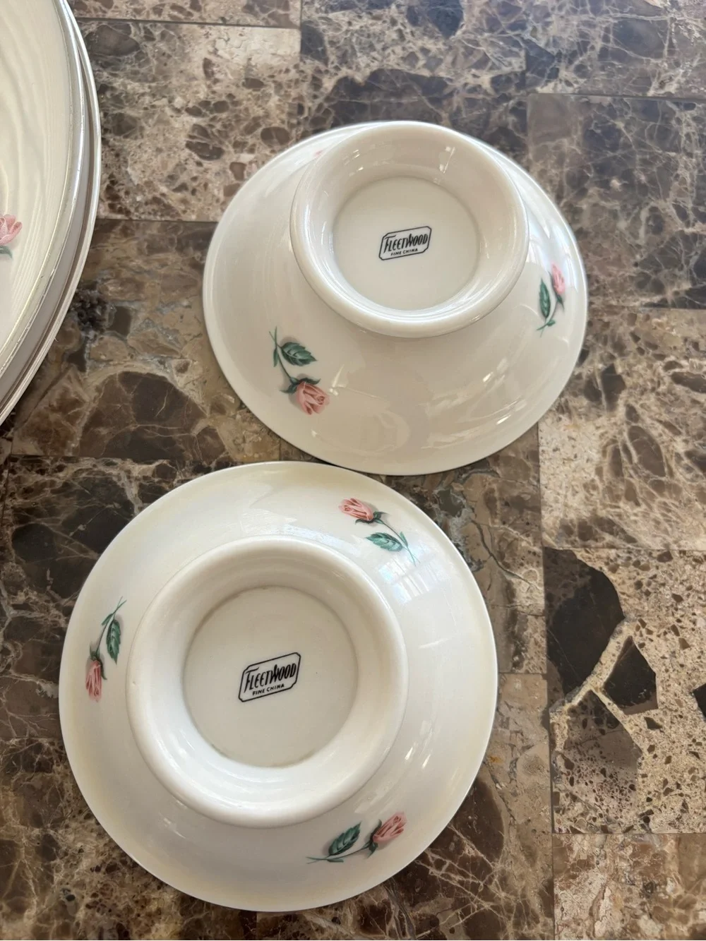 Vintage Fleetwood China Sweetheart Rosebud 22Pc Dinnerware Set Platinum Trim MCM